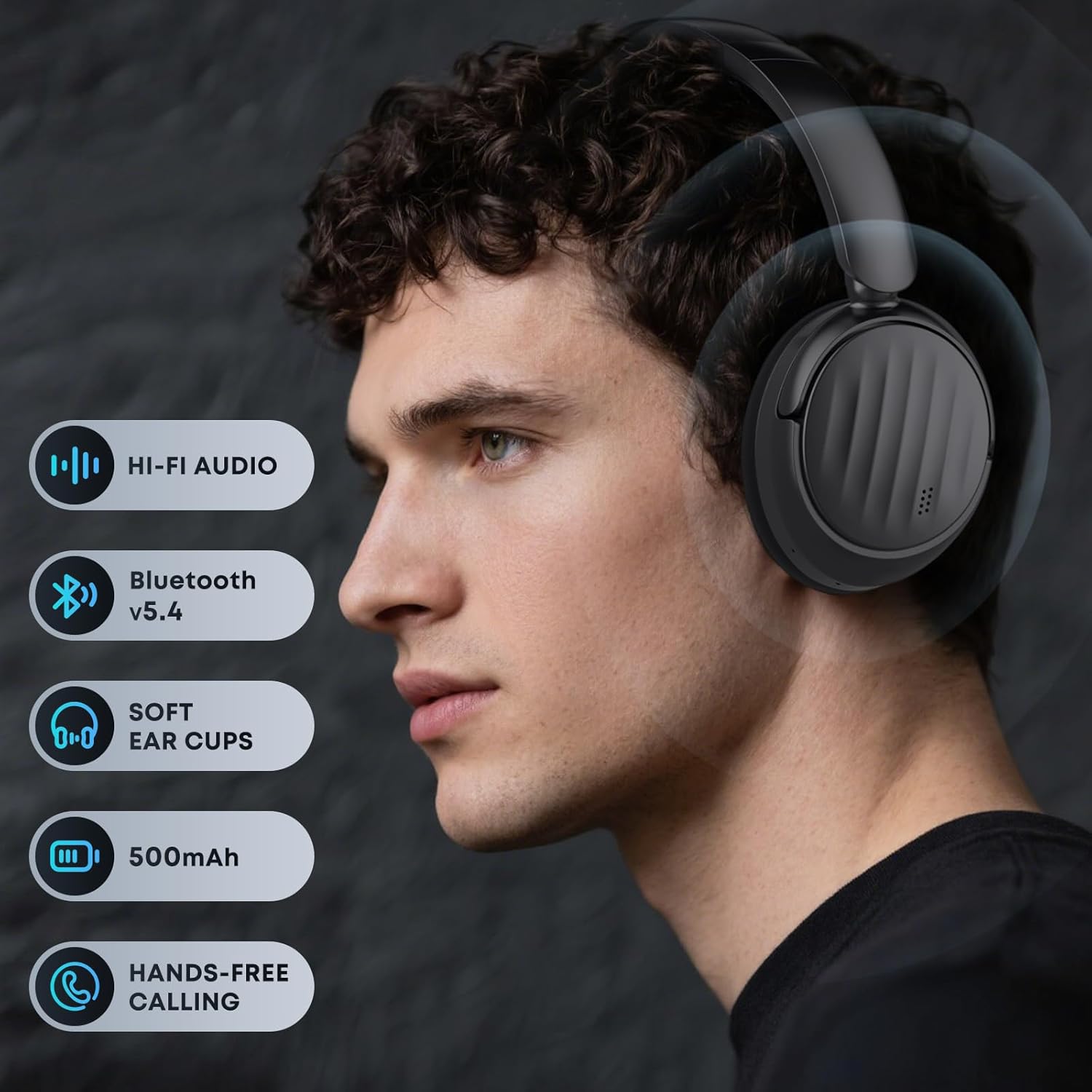 Bluetooth Headphones  Wireless Over Ear Bluetooth Headsets HiFi Stereo Foldable Headphones Black
