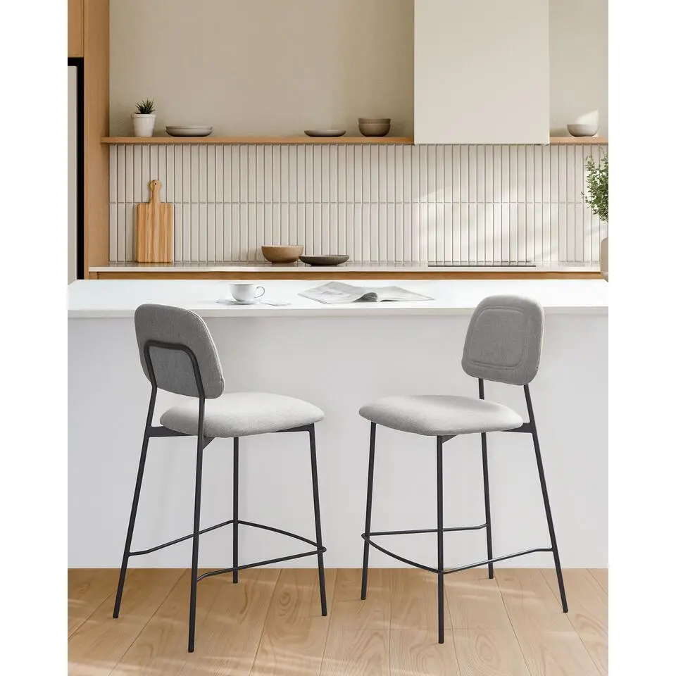 DUETTE - Barkruk set van 2 - Lichtgrijs - Kunstlinnen