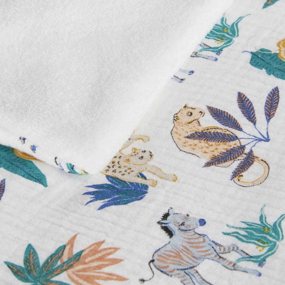 MADRID - Plaid bébé en gaze de coton biologique motif animalier multicolore 75x100