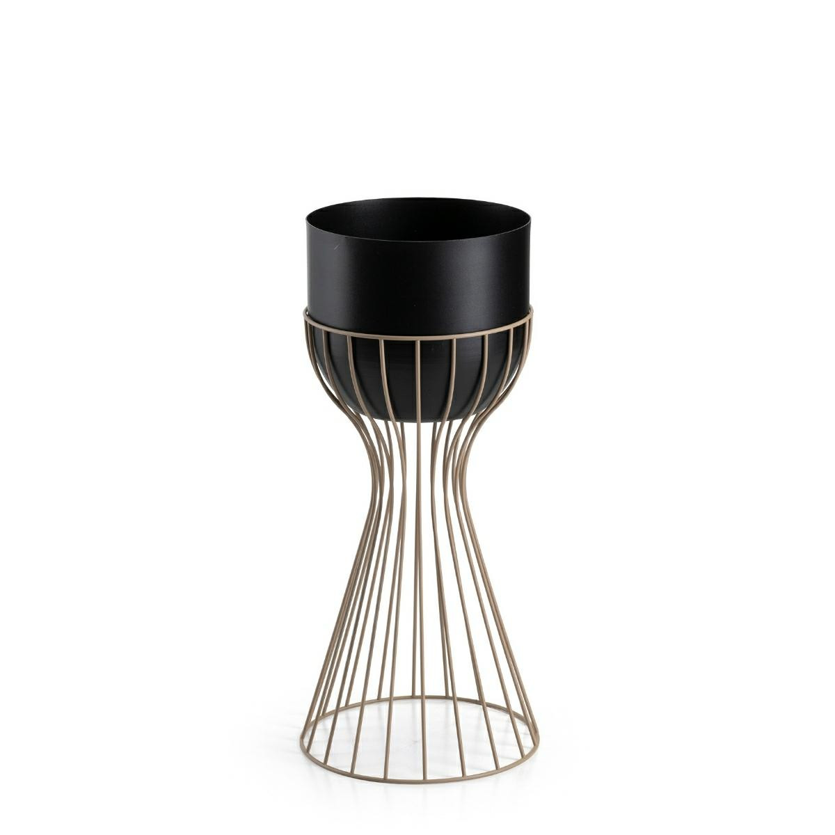 Kwietnik stojący metalowy z czarną osłonką 46 cm taupe
