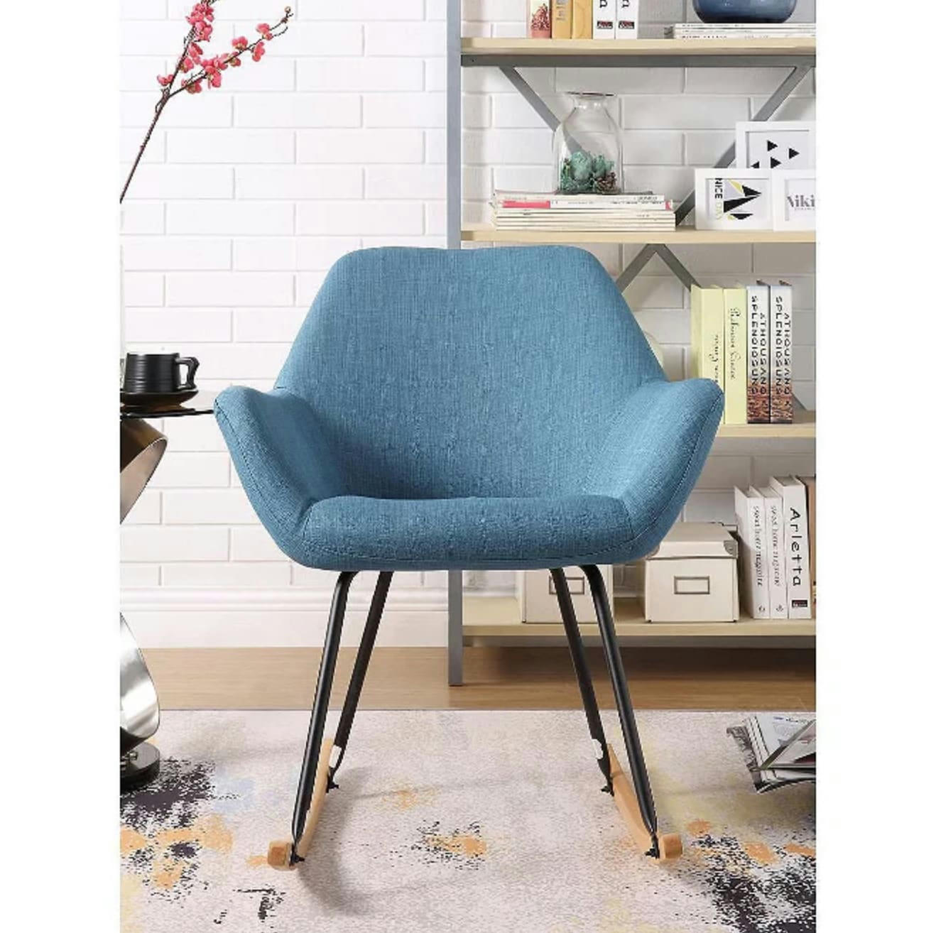 NORTON - Rocking chair assise tissu bleu pieds métal noir