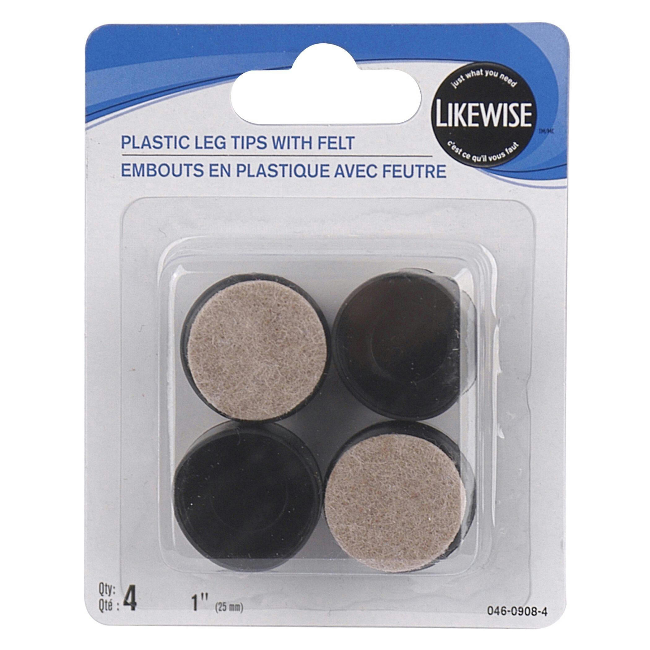 Certified Plastic Leg Tips With Felt, For Vinyl/Ceramic/Hardwood/Laminate Flooring, 1-in, Black, 4-pc