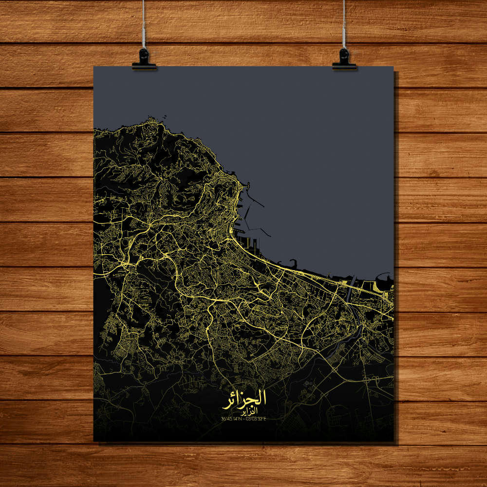 ALGER - Affiche Alger Carte Nuit 40x50