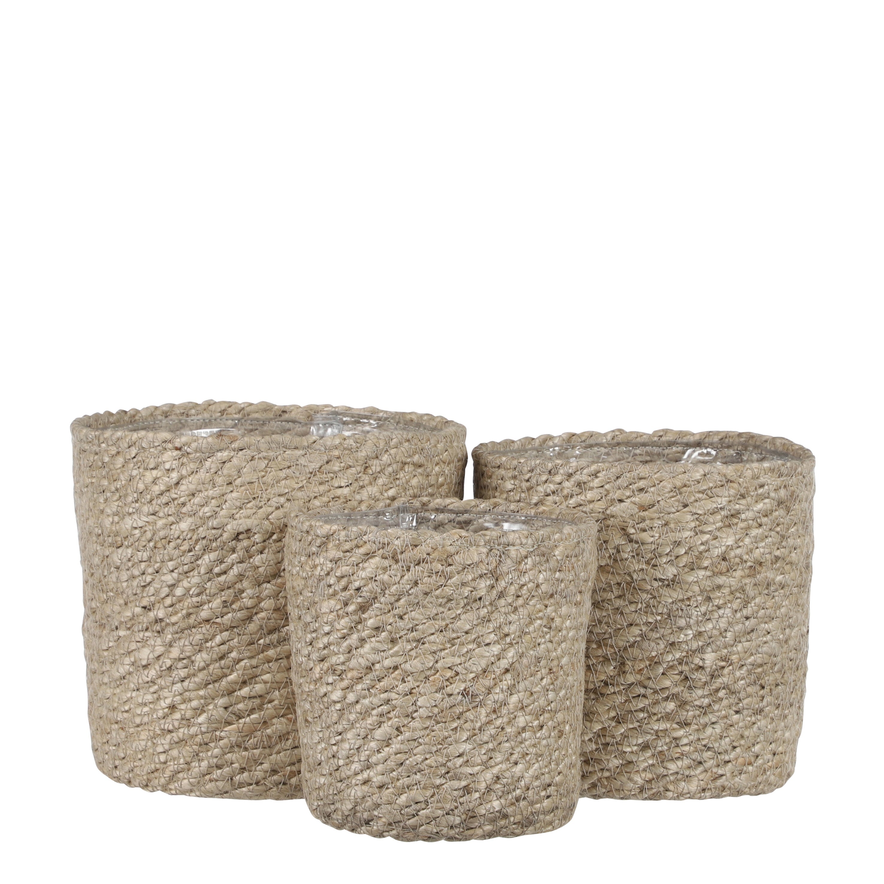 Mica Decorations Atlantic Plantenmand - Set van 3 - H16 x Ø16 cm - Jute - Crème