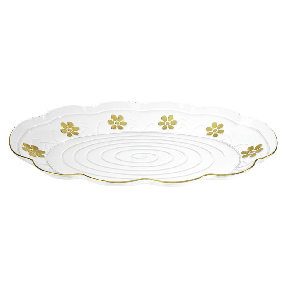 Plateau de service transparent et fleur jaune doré Ø32xH3cm
