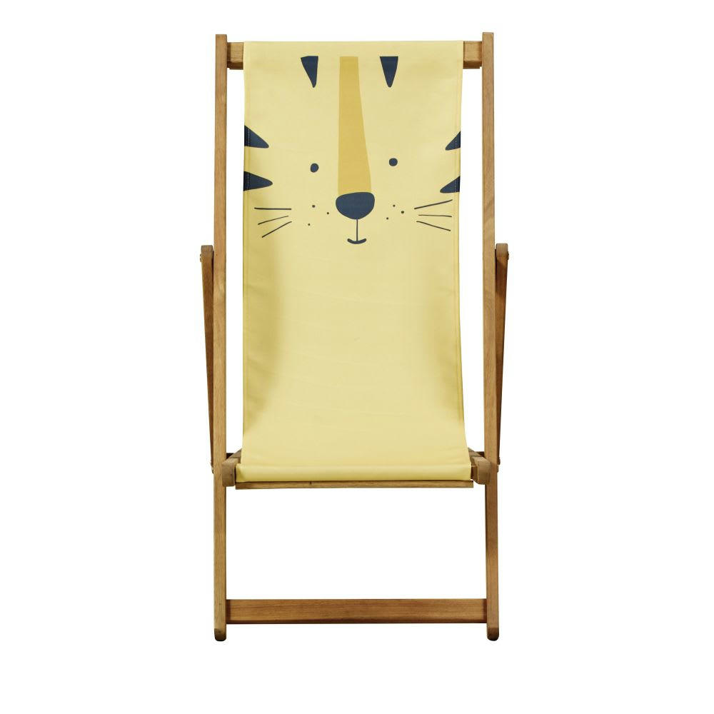 Mini Jungle - Chilienne enfant en acacia et toile jaune tête de tigre