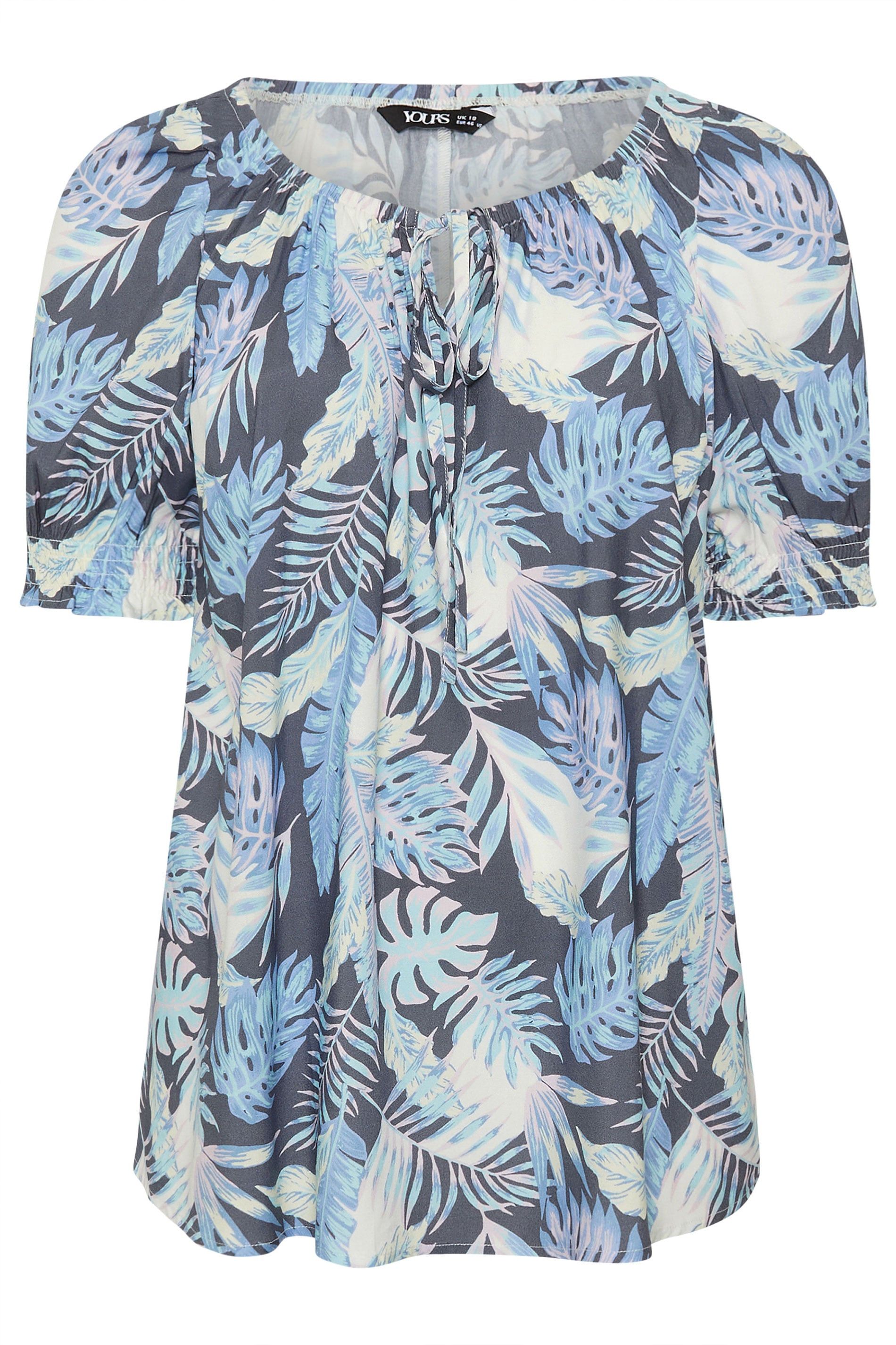 Yours Palm Leaf Tie Neck Blouse
