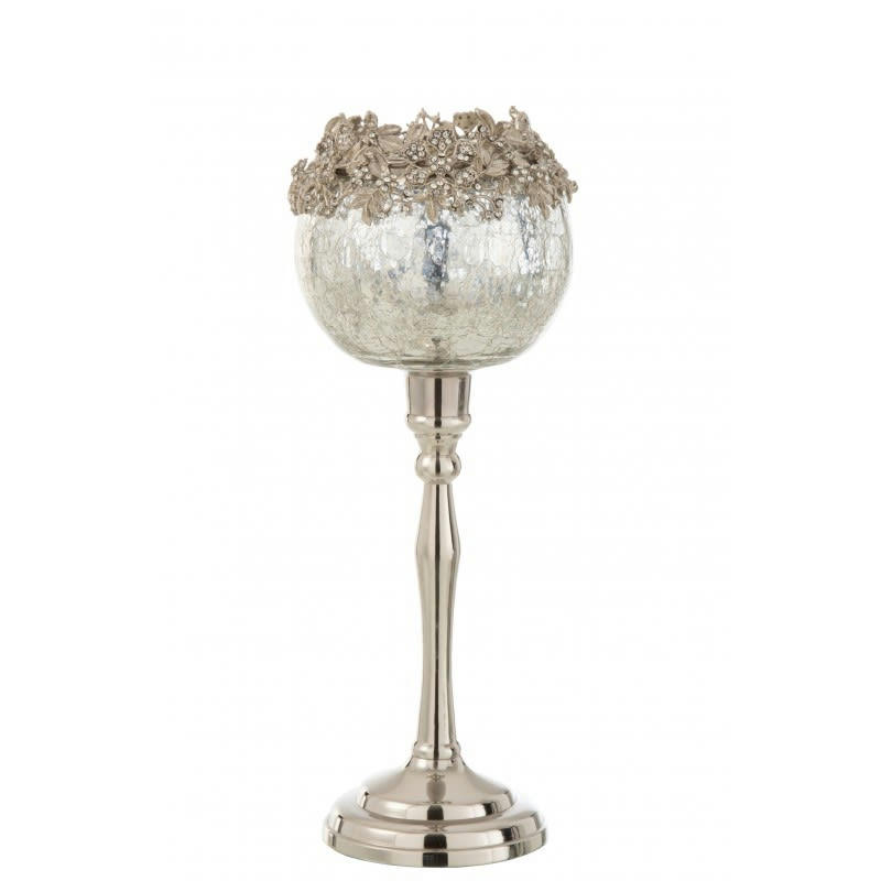 BIJOU - Photophore pied métal/alu/verre argent H33cm