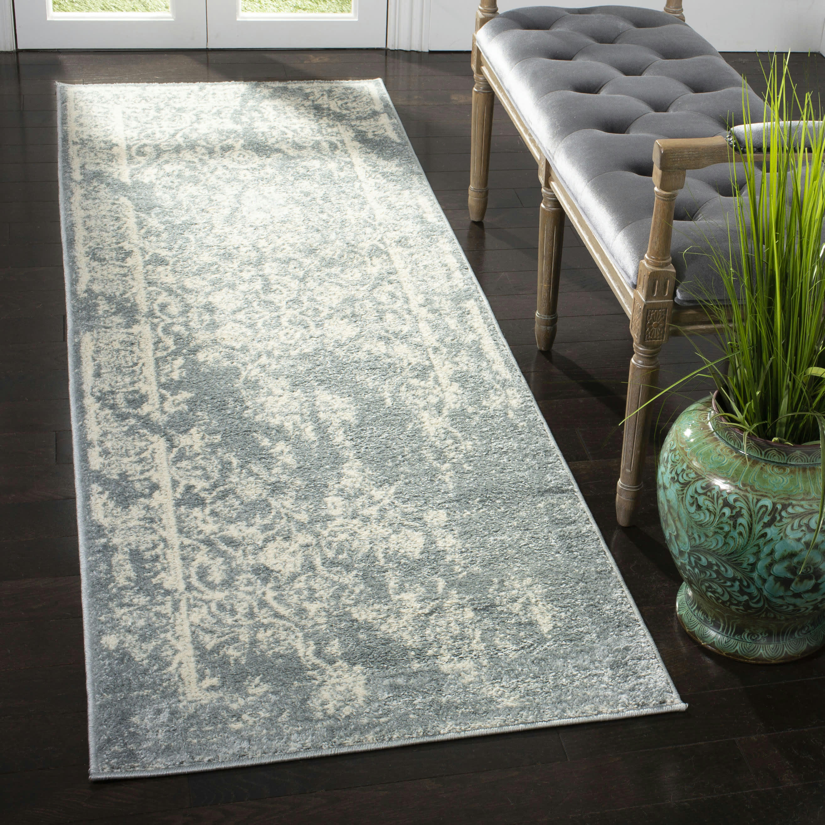 ADIRONDACK - Tapis de salon interieur en gris ardoise & ivoire, 76 x 244 cm