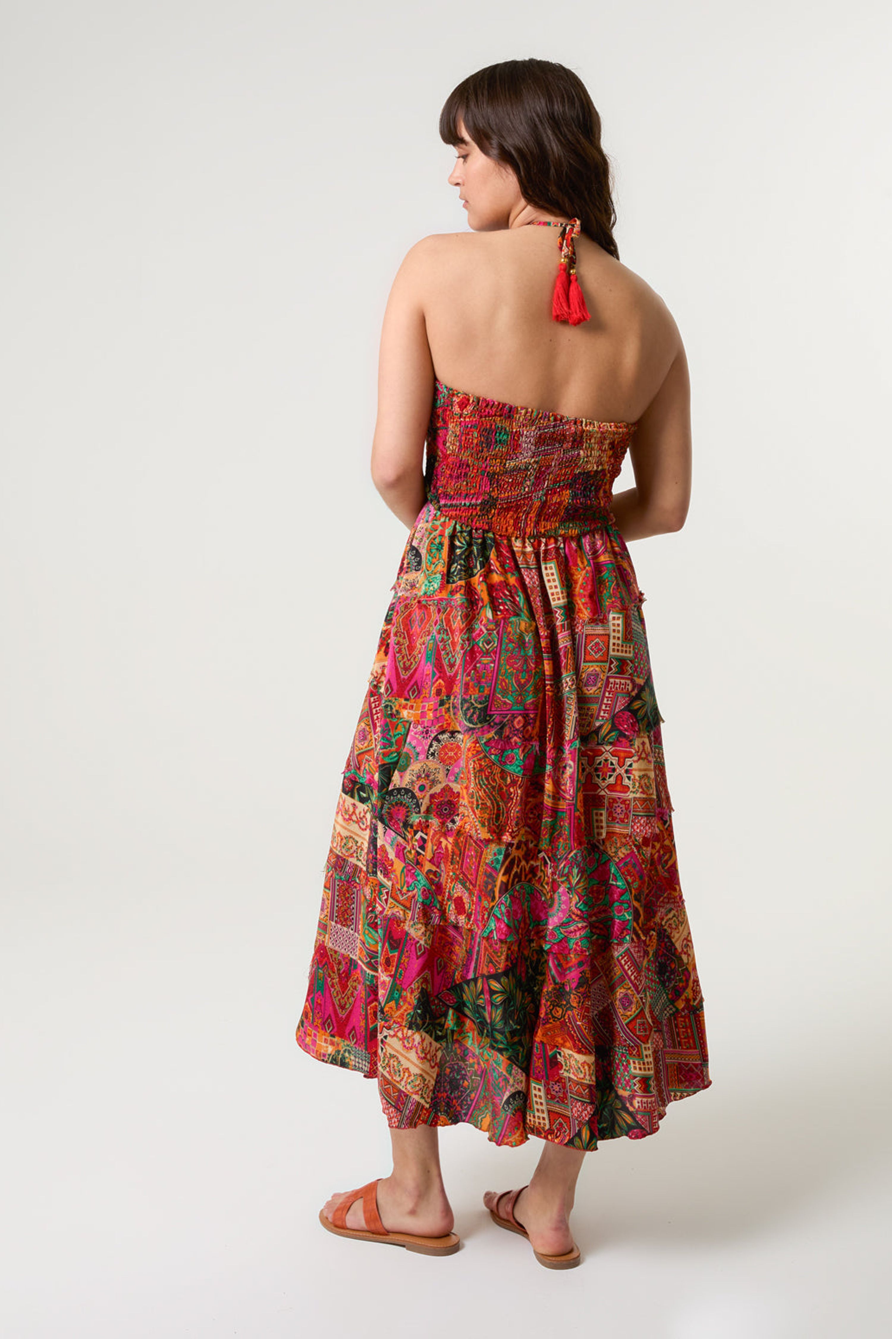 Blue Vanilla Orange Tiered Halter Neck Dress