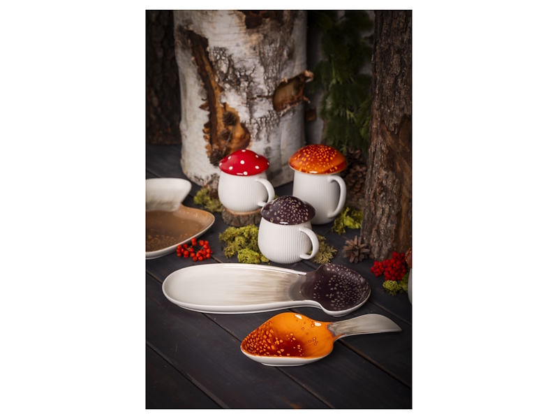 Kubek ceramiczny Pod kapeluszem 370 ml biało-czerwony