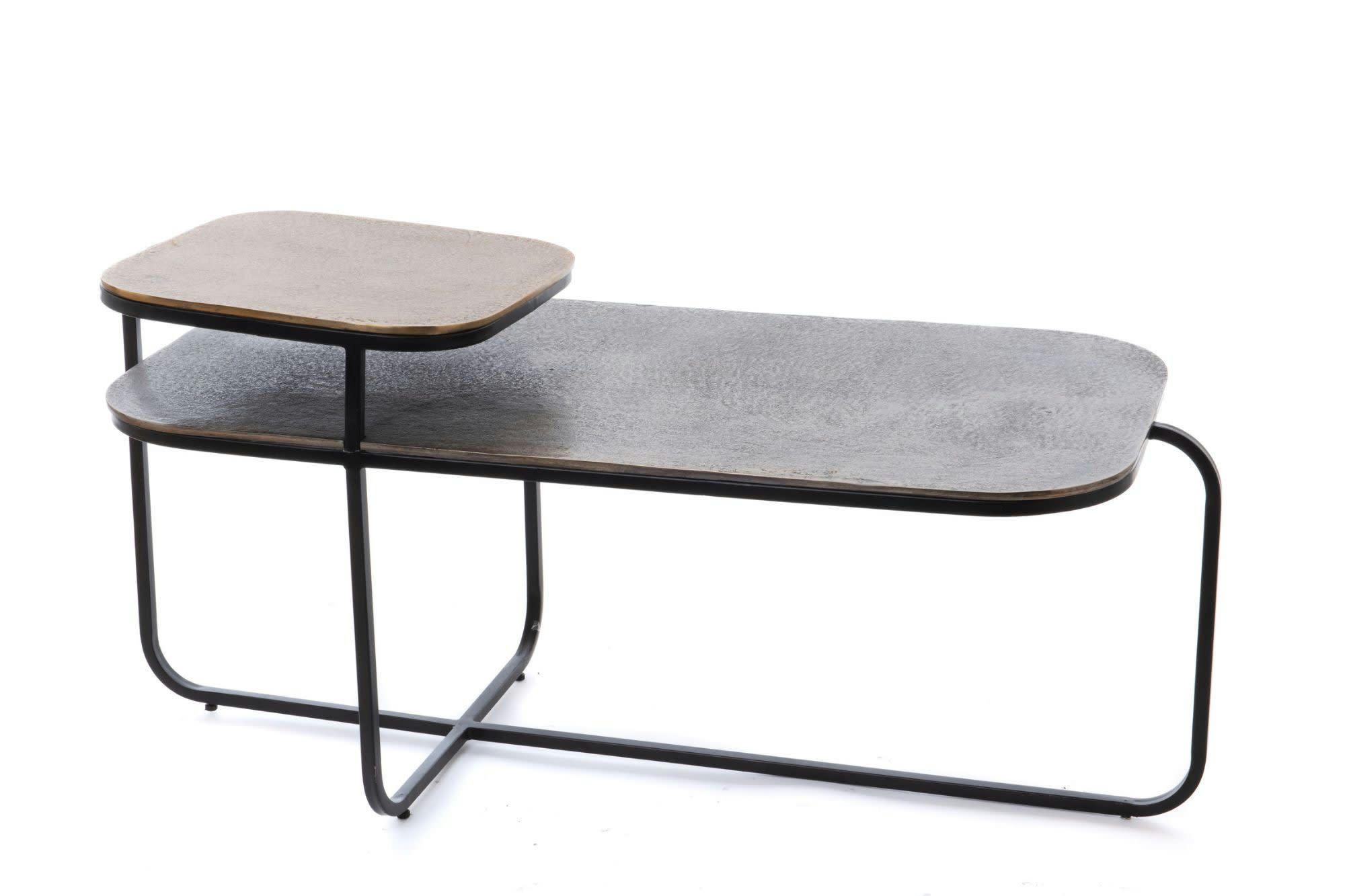 MILES - Table basse rectangulaire en fonte double demi plateau L128