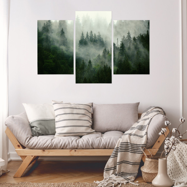 Obraz Ścienny Tryptyk LAS WE MGLE Efekt 3D 60x40cm