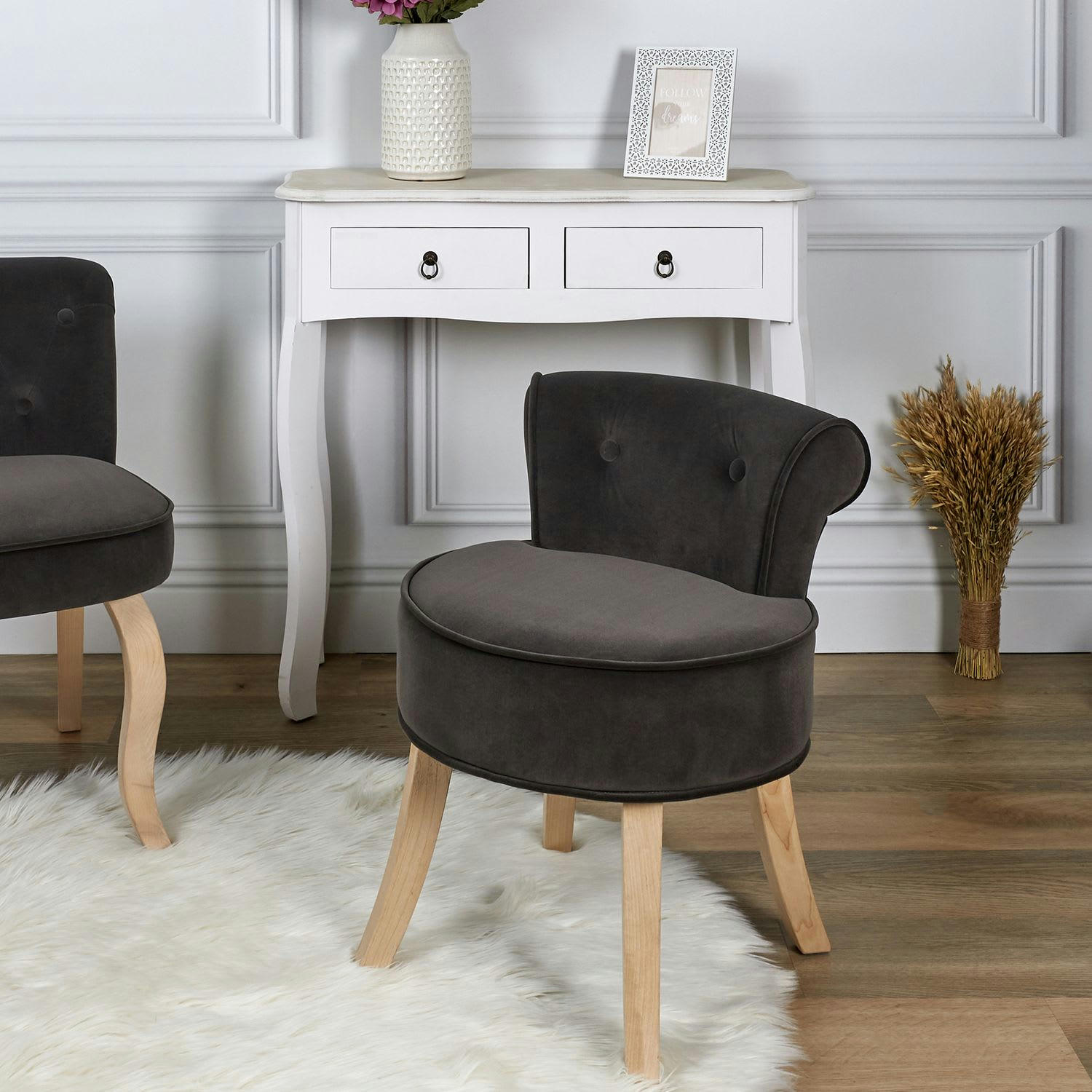 ELEONOR - Tabouret eléonor en velours gris