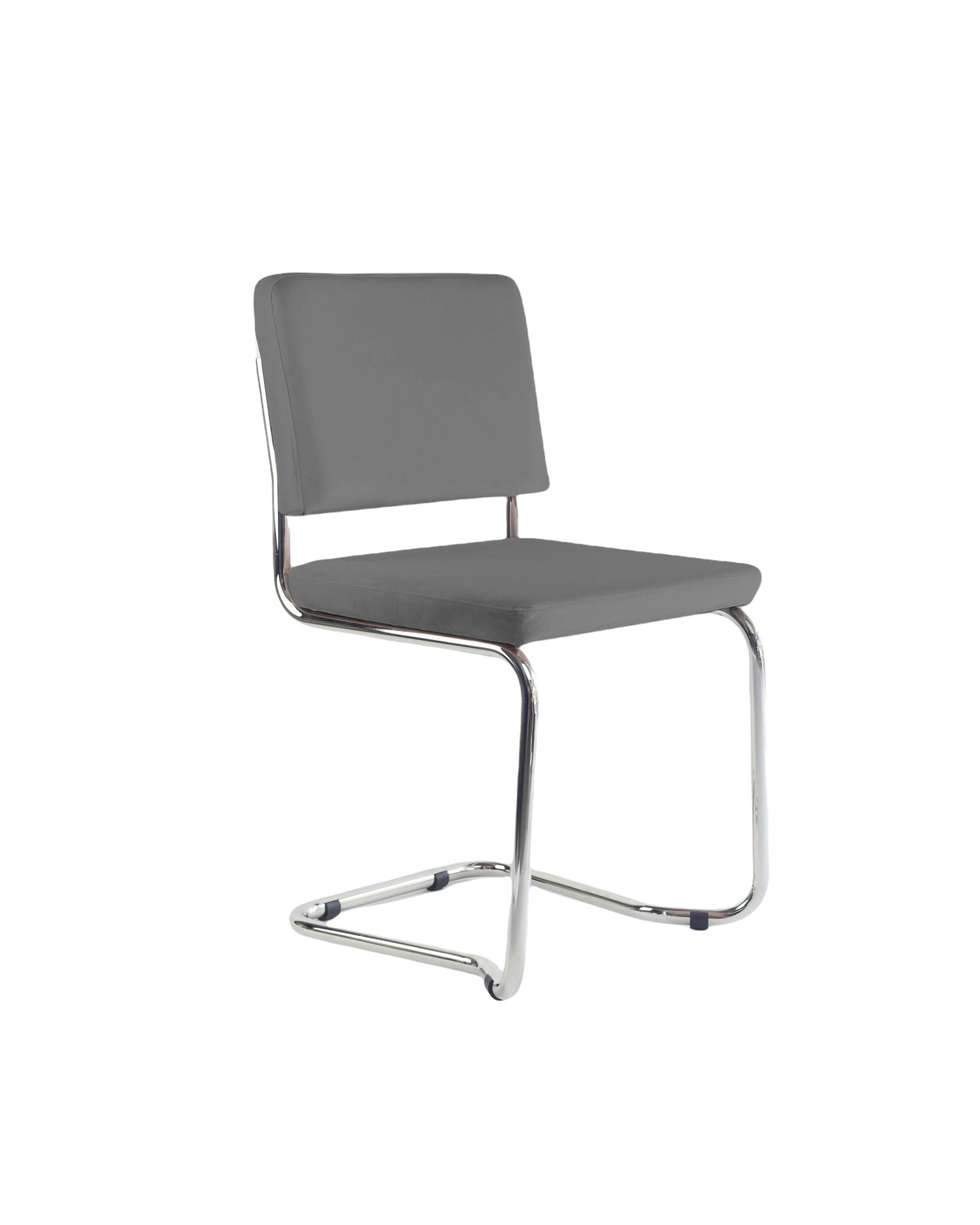 BERTHA - Chaise finition chromé ,en acier, hêtre et tapissé en velours gris.