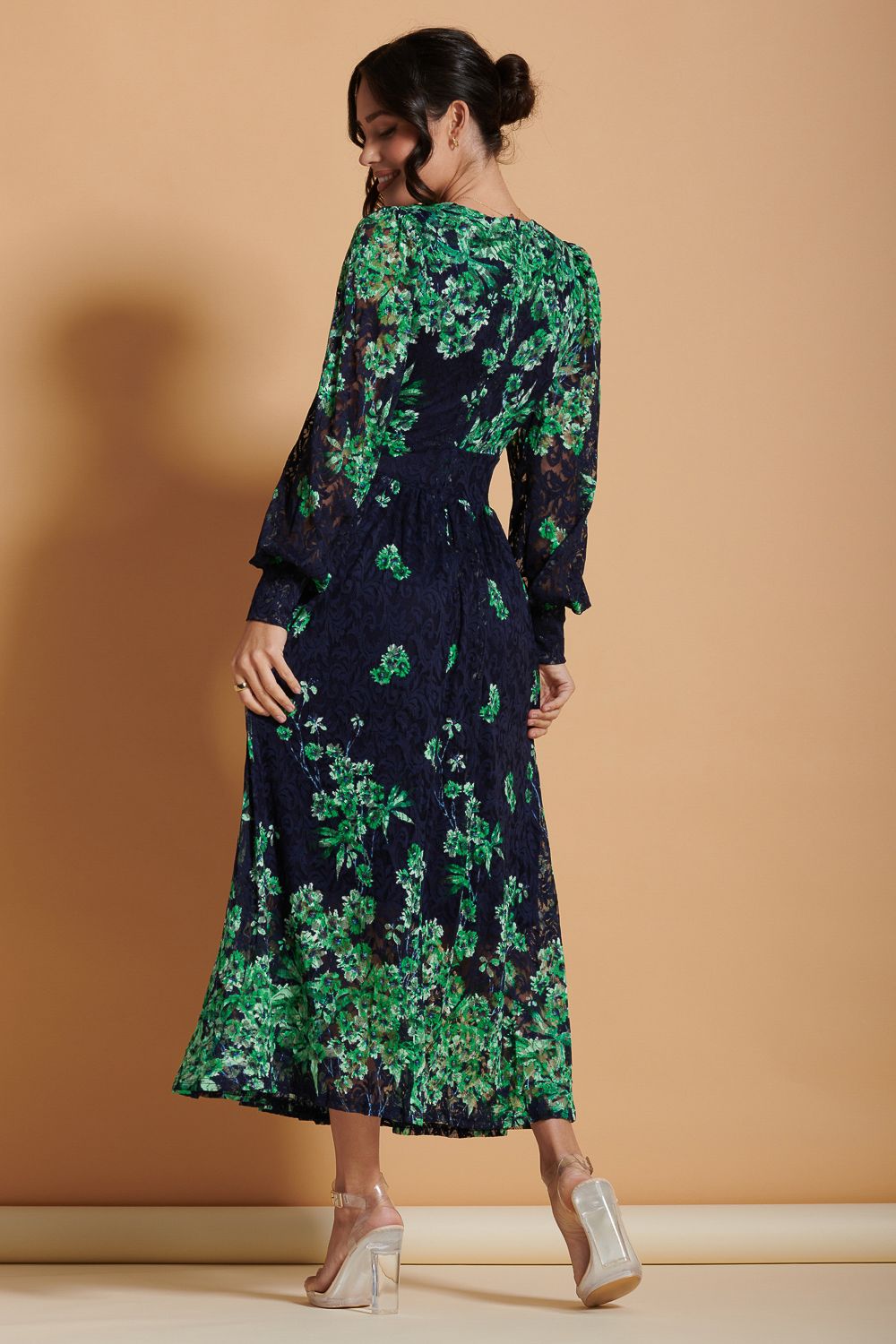 Jolie Moi Amica Symmetrical Print Lace Maxi Dress