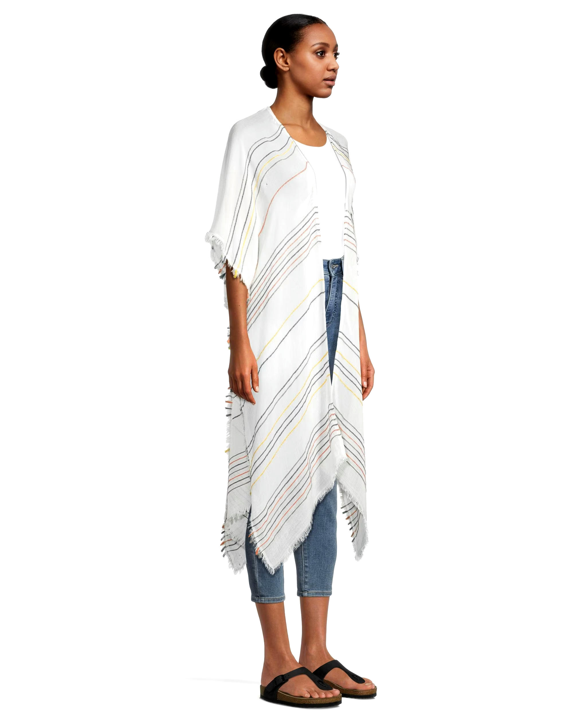 FarWest Women's Striped Ruana Frayed Edge