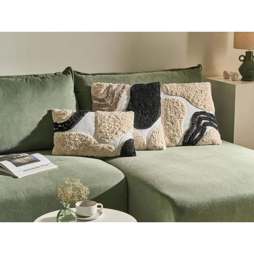 ALSTONIA - Sierkussen set van 3 - Zwart/Beige - Katoen