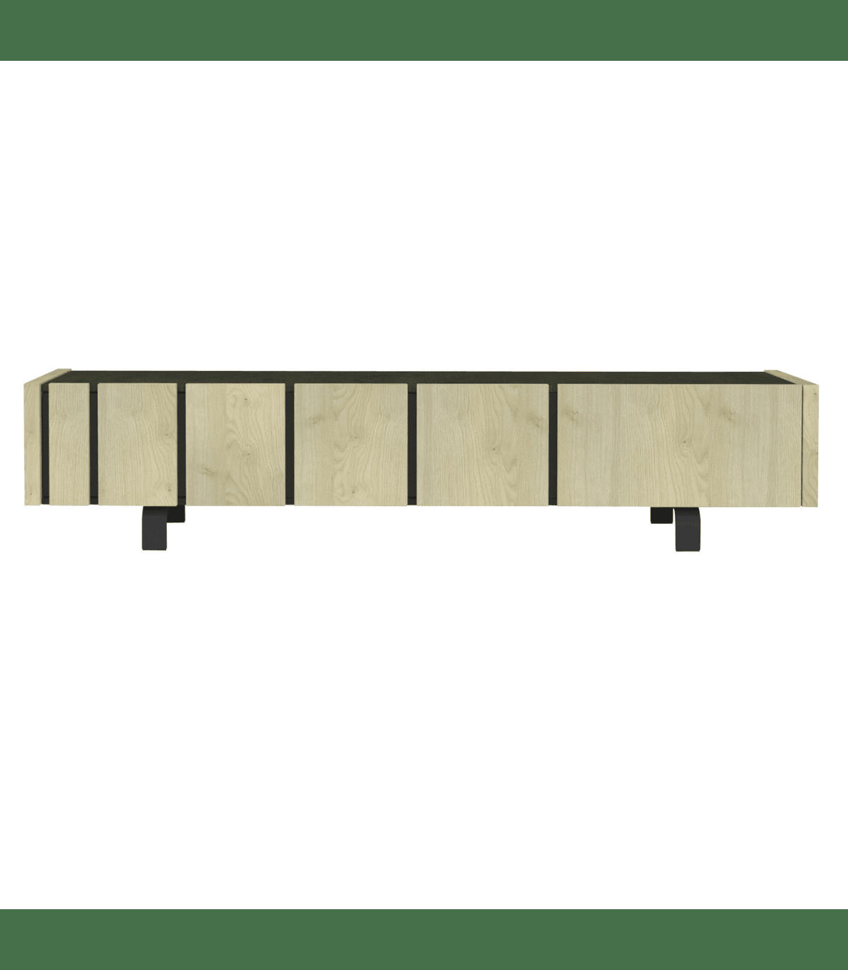 RUSH - Meuble TV 3 portes effet Chêne et plateau Noir