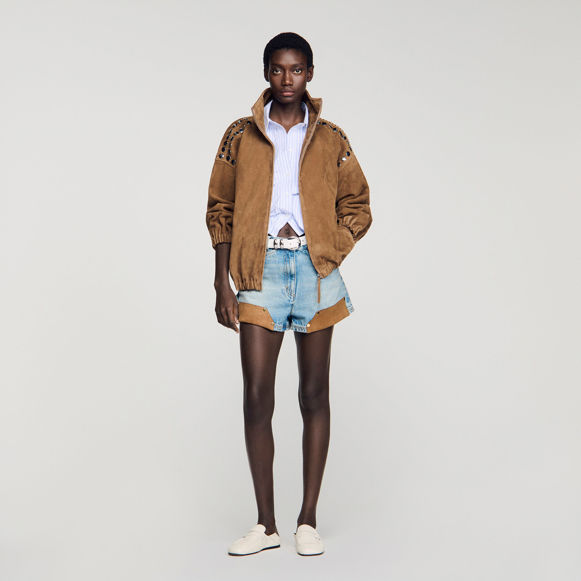 Blouson en suède à studs