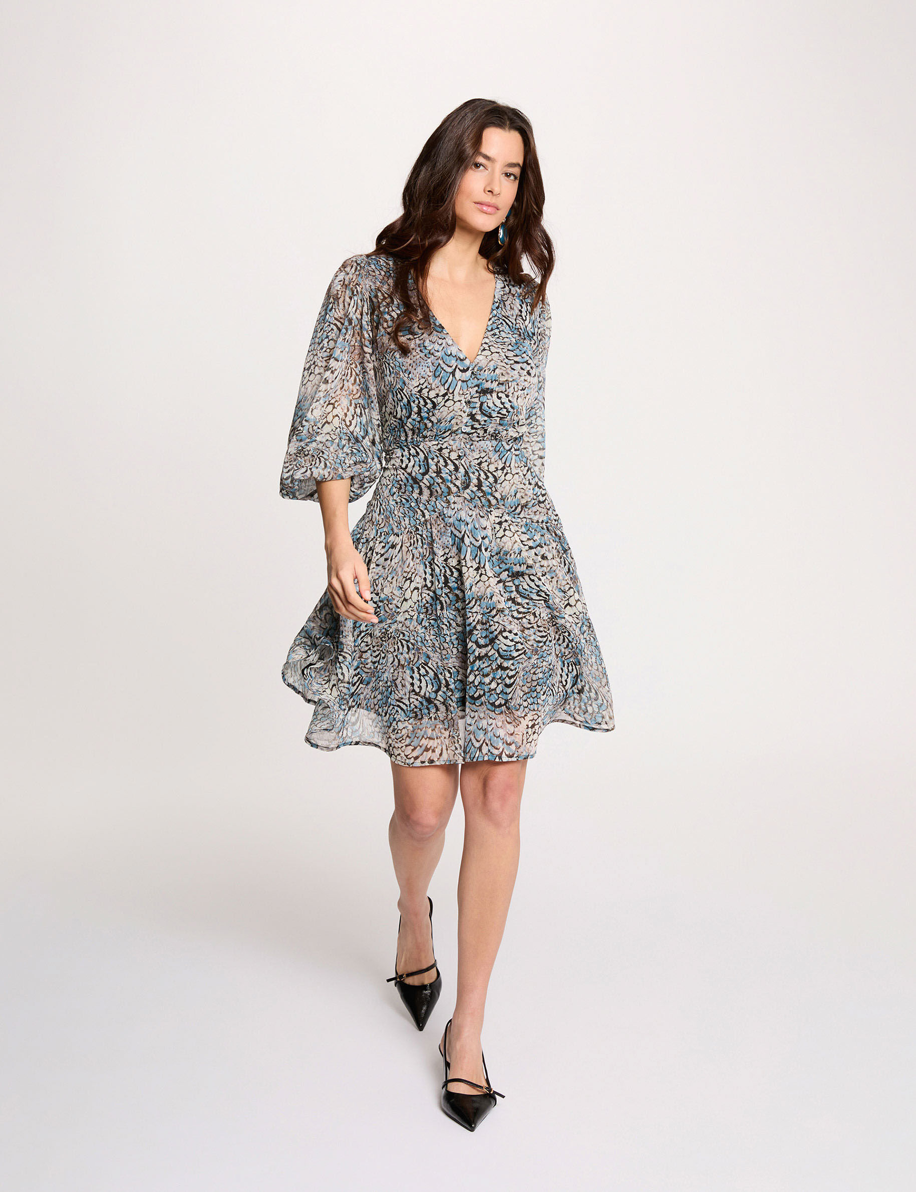 Short Dress With Puff Sleeves Multicolor Women