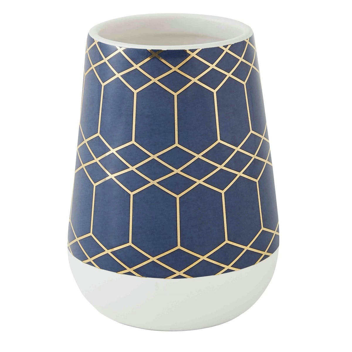 GOTAM - Porte brosse à dents en céramique blanc à motifs bleu