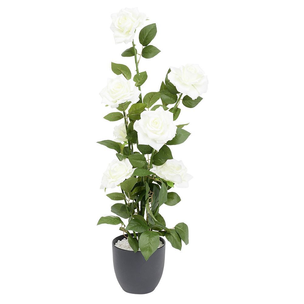 Pot rosier artificiel 7 têtes Ø25xH65cm blanc