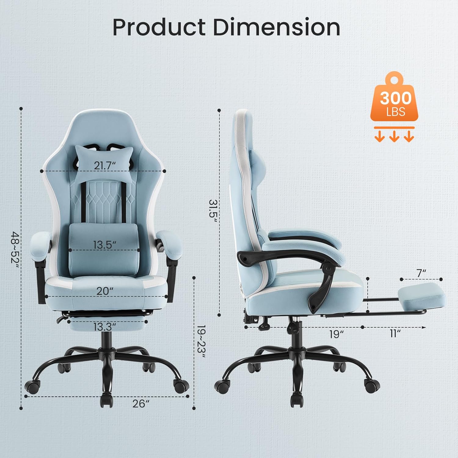 DUMOS Gaming Chair with Linkage Armrests, Video Game Chairs with Pocket Spring Cushion, Ergonomic Computer Silla Gamer Office Desk Chair with Footrest for Adults & Students, Blue