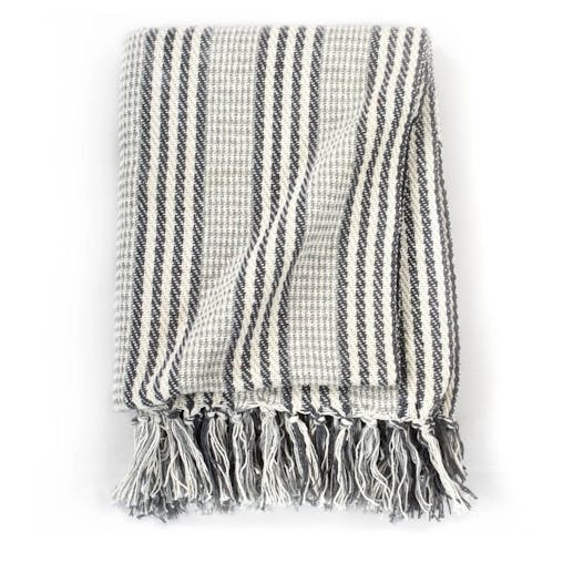 NNEVL Throw Cotton Stripes 220x250 cm Grey and White