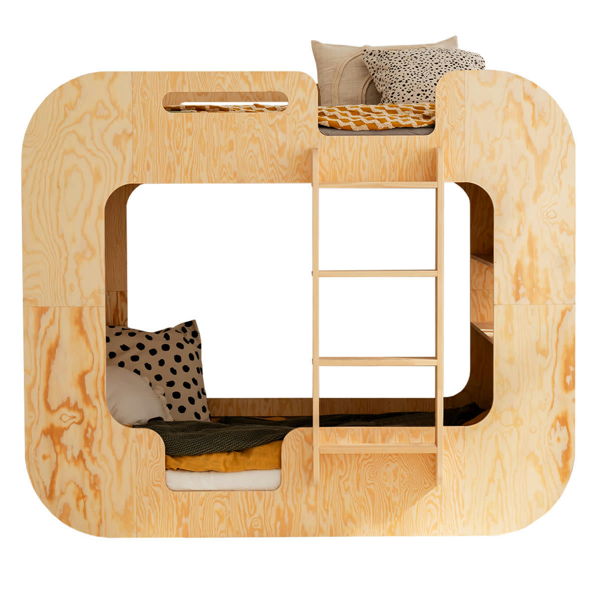 NADÈGE - Lit superposé 90x200 échelle à droite sommier inclus naturel