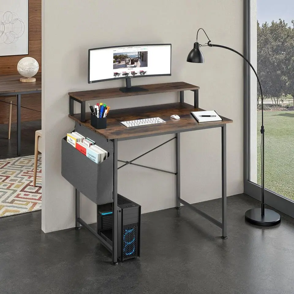 tectake Bureau met plank en organizer, Industrieel Hout Donker, Rustiek