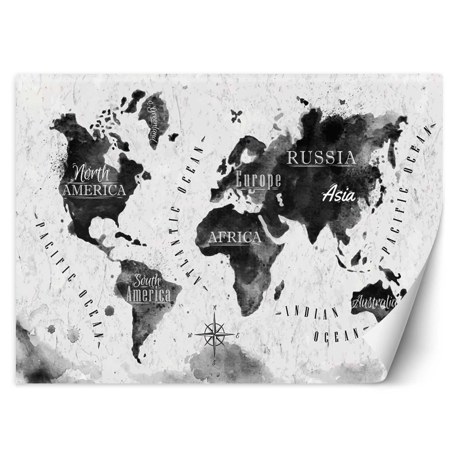 Feeby Fototapeta, Monochromatyczna mapa świata watercolor 150x105