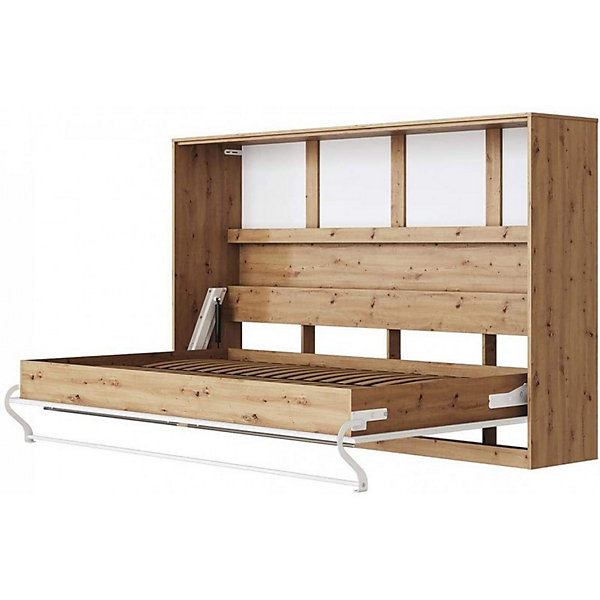 Armoire Lit escamotable 140x200cm Supérieur Horizontal Lit Mural Chêne Sauvage-blanc brillant
