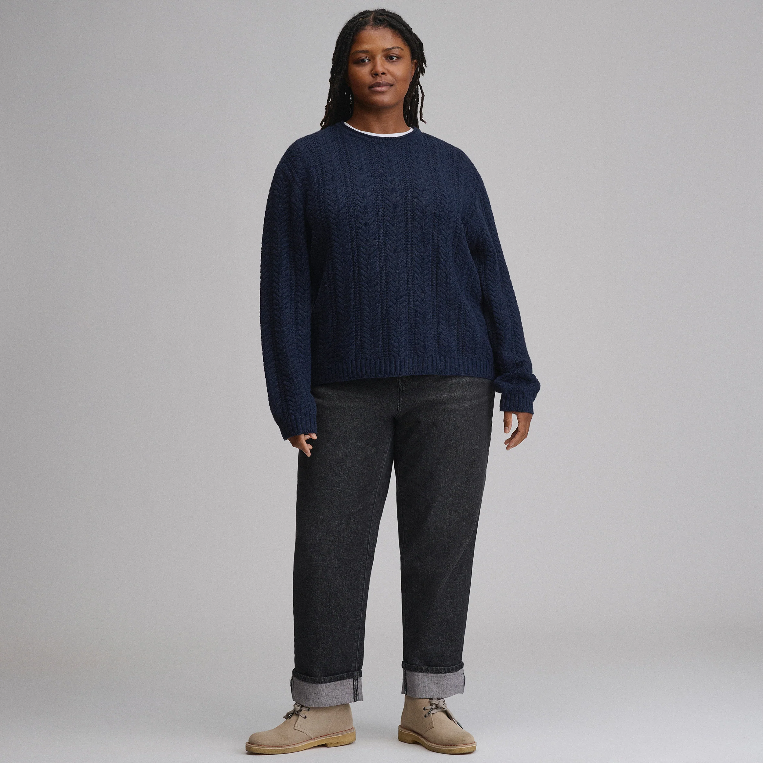 Women's Cotton Cable Crew Sweater