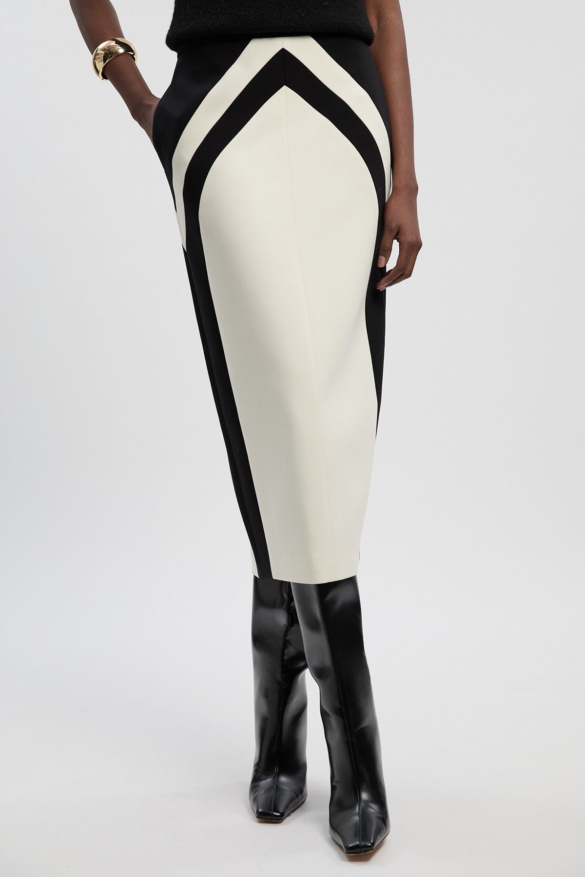 KarenMillen Compact Stretch Colour Block Tailored Pencil Midi Skirt