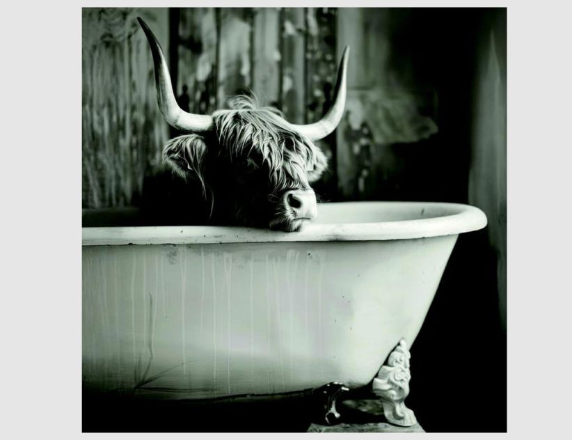 Bild Highland Rind in Badewanne