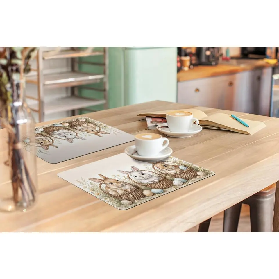 Placemat 6 stuks Konijnen - Eieren - Bloemen - Beige
