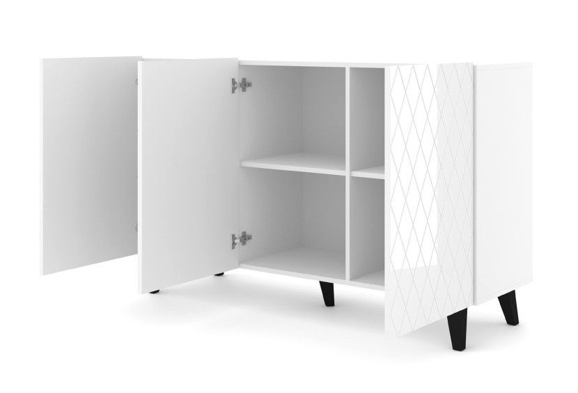 Komoda DIUNA 145 cm 3D na nóżkach biały połysk