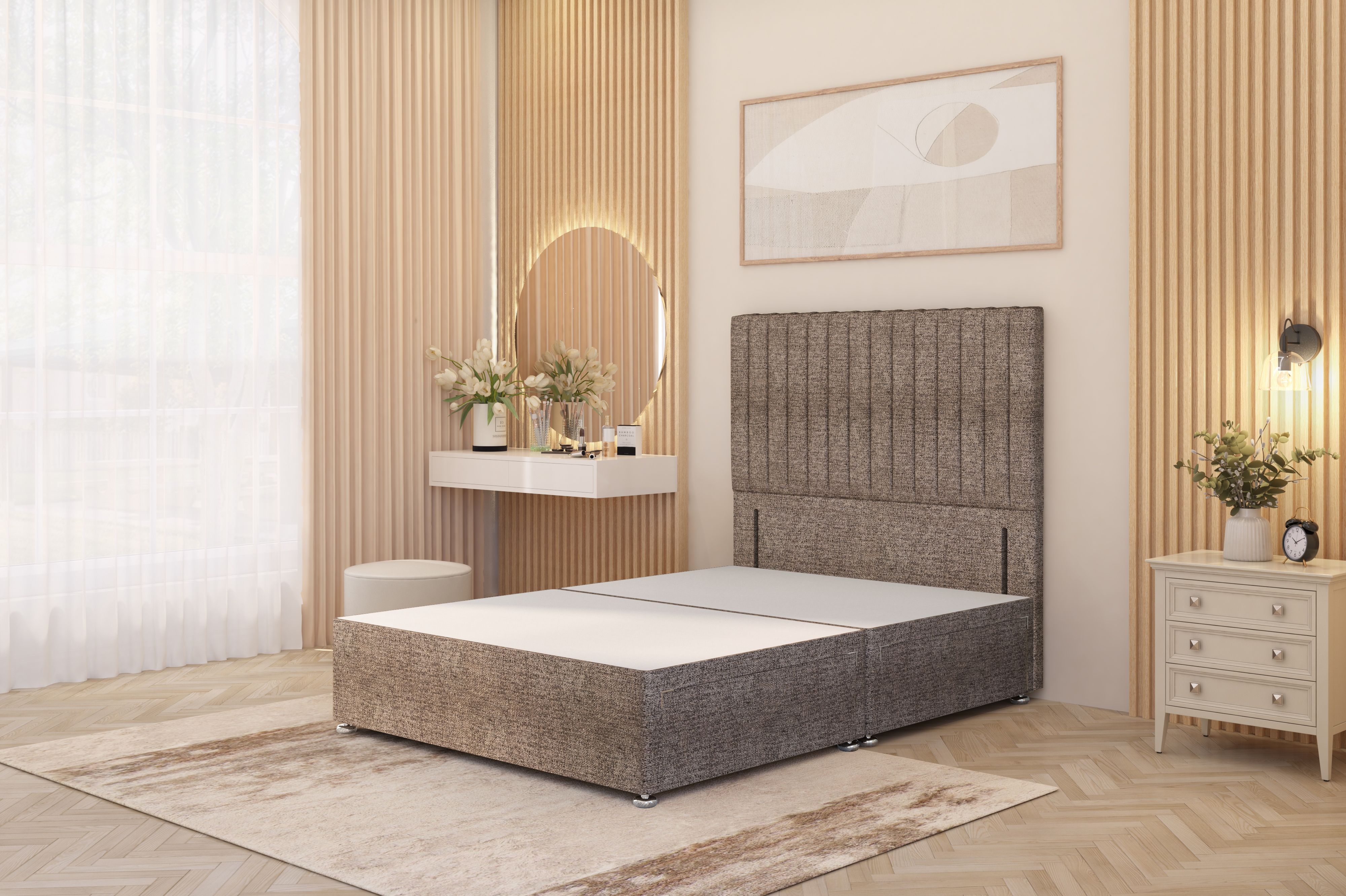 Somnior Eleanor Divan Base 2 Drawers and 54" Floor Standing Headboard Tweed Fabric