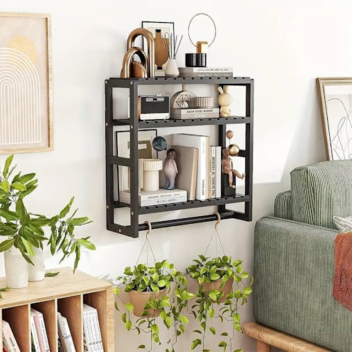 NNETM Wall Mounted Storage Rack with Rod - Black