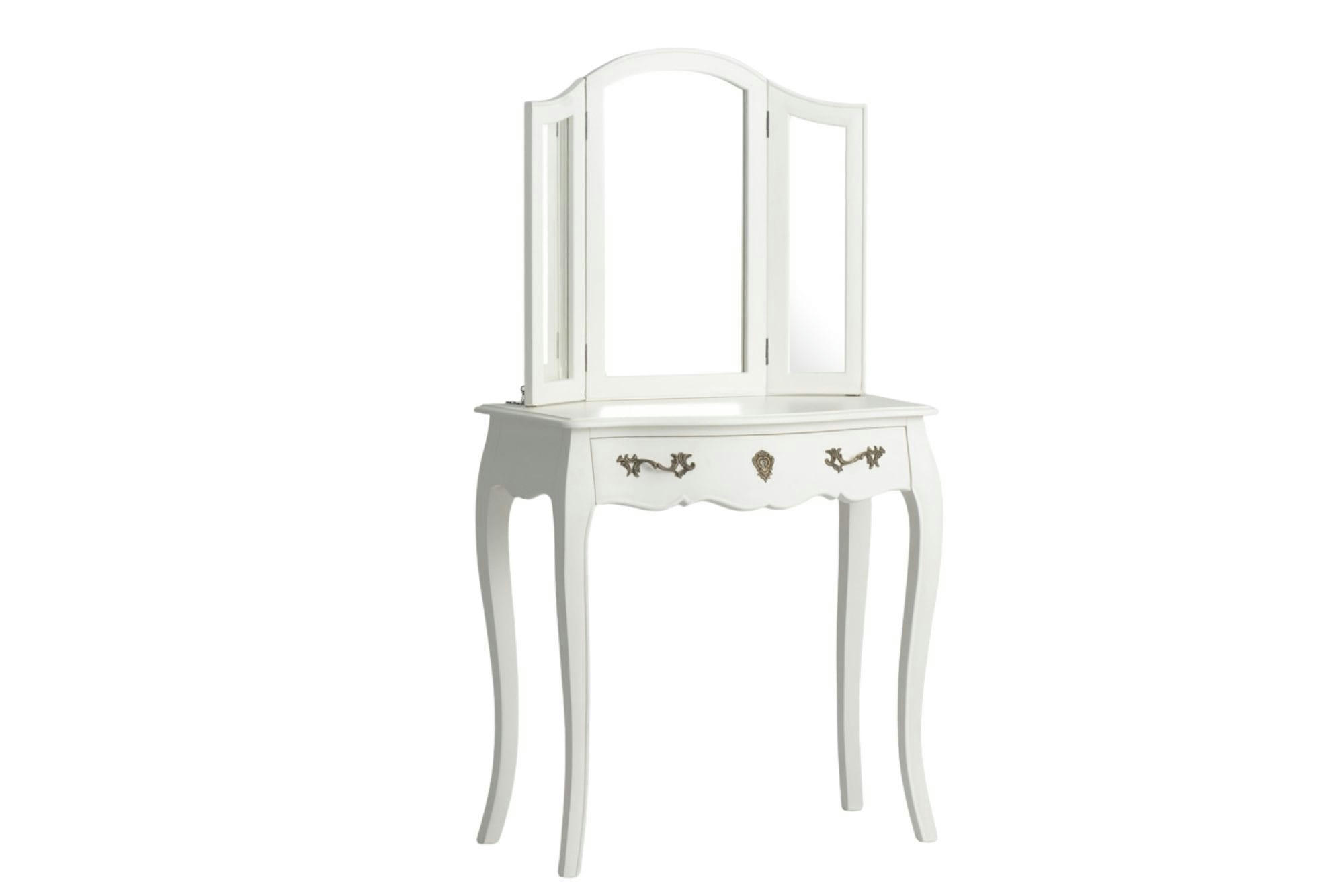 MURIANE - Coiffeuse baroque en bois 1 tiroir et miroir pliable en 3 parties