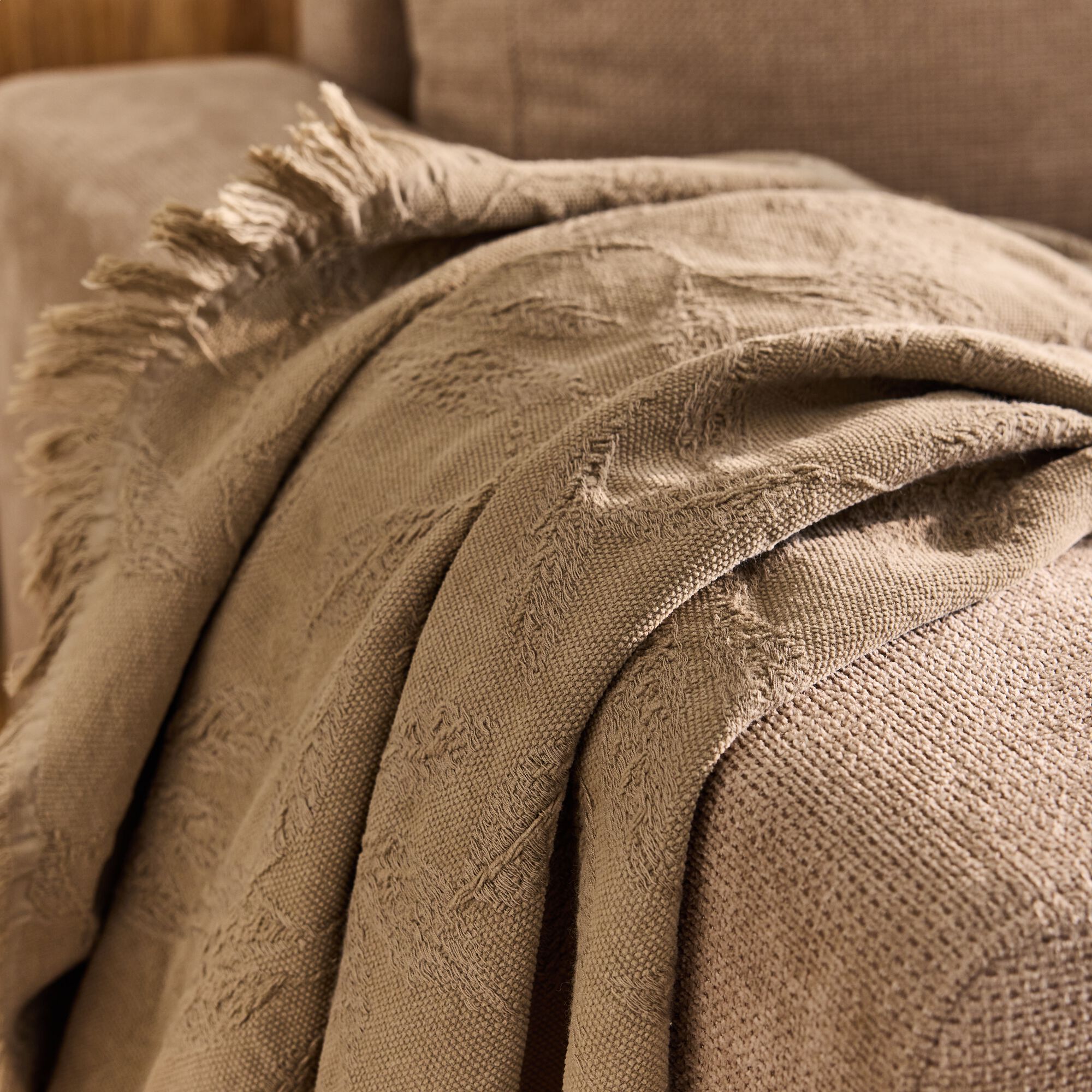 ALLORO - Plaid en coton motif végétal finition franges 130x170cm - vert