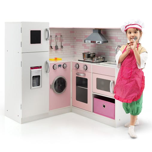 NNECW Kids Kitchen Pretend Play Set with Cookware & Apron