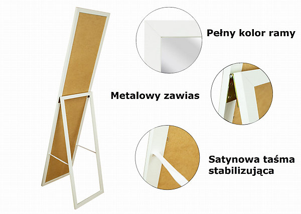 Miroir sur pied BD art pour dressing style scandinave 155x35,8 cm blanc 1 pc