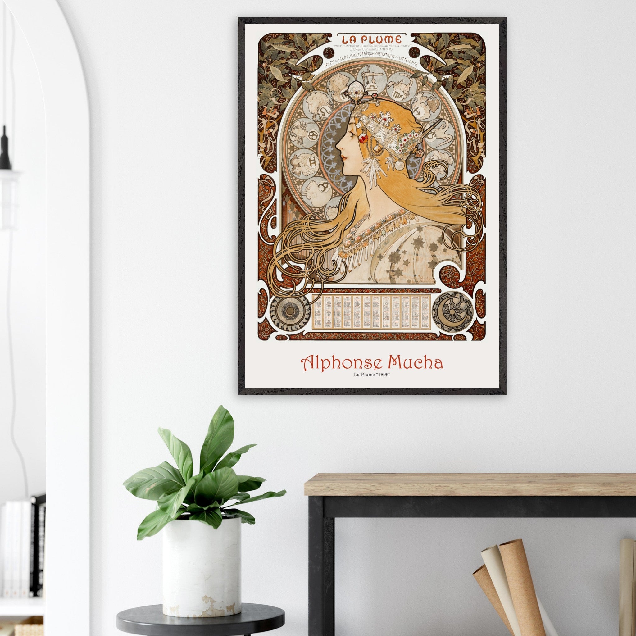 Artfulprints Poster Alphonse Mucha - La plume  - 70x100 cm - Bruin