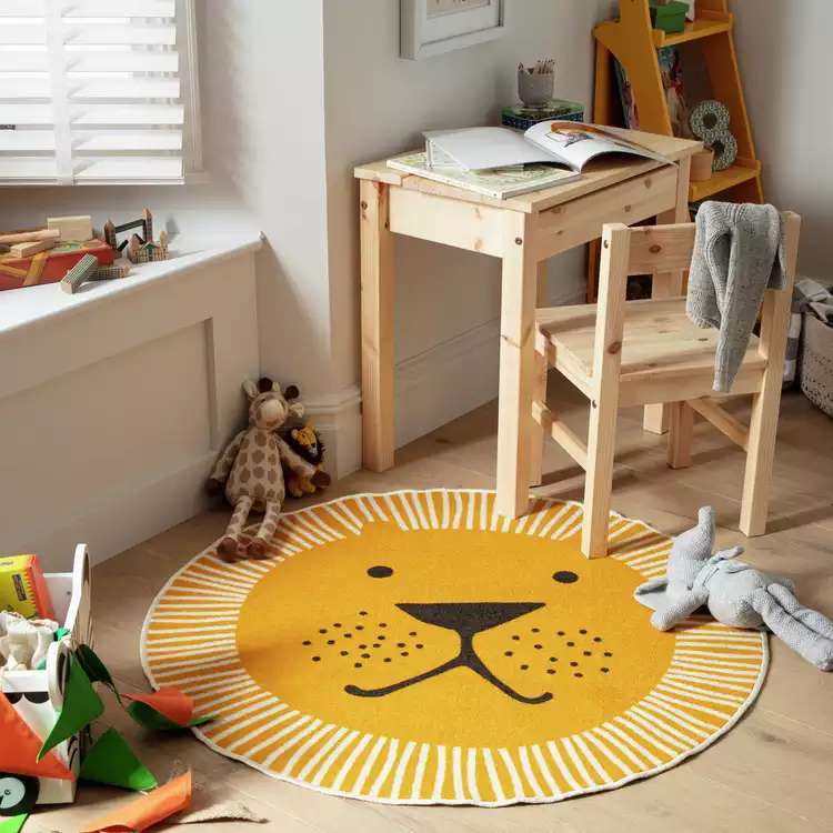 Habitat Kids Lion Face Round Yellow Short Pile Rug - 100cm