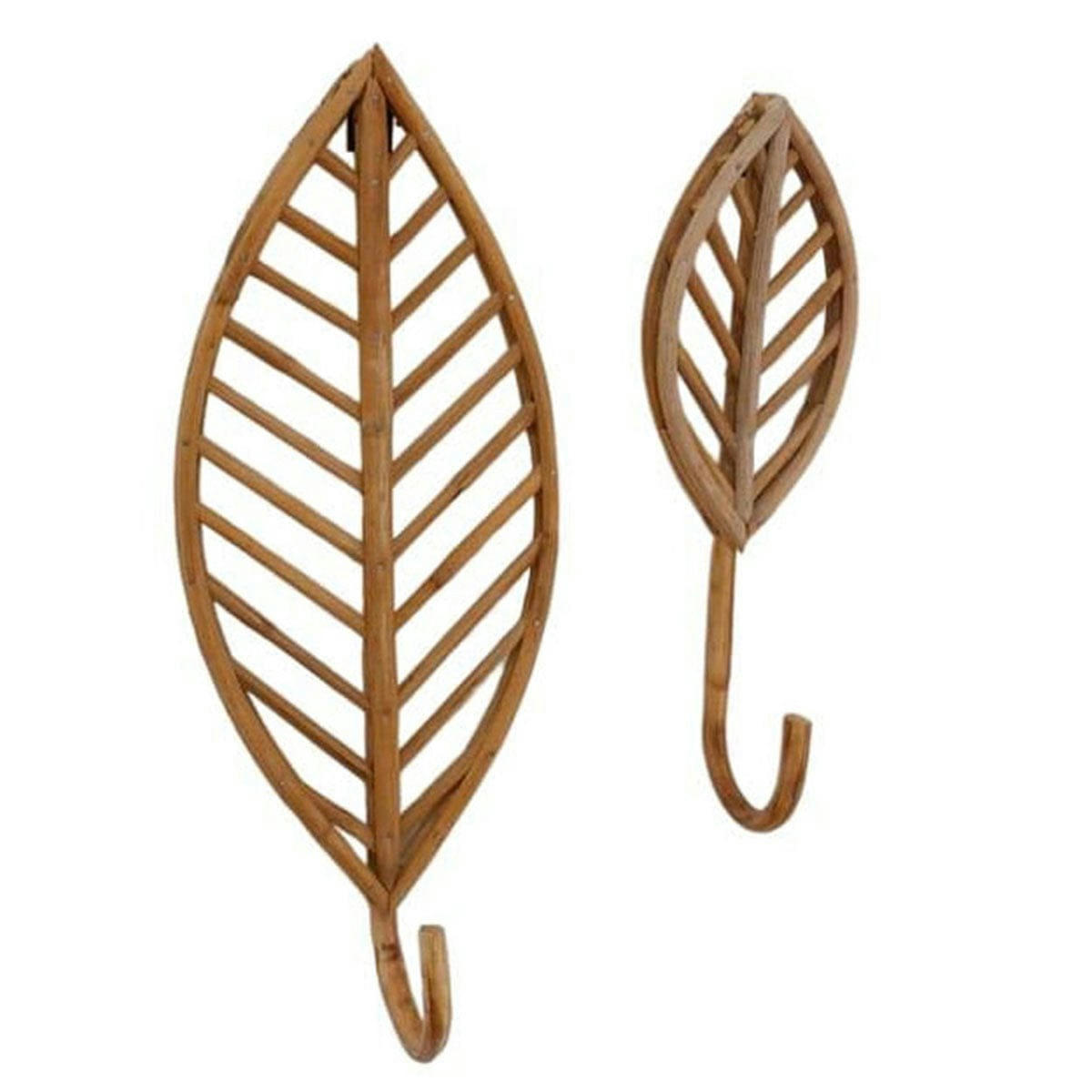 - Set de 2  patères porte-manteaux en rotin forme feuille