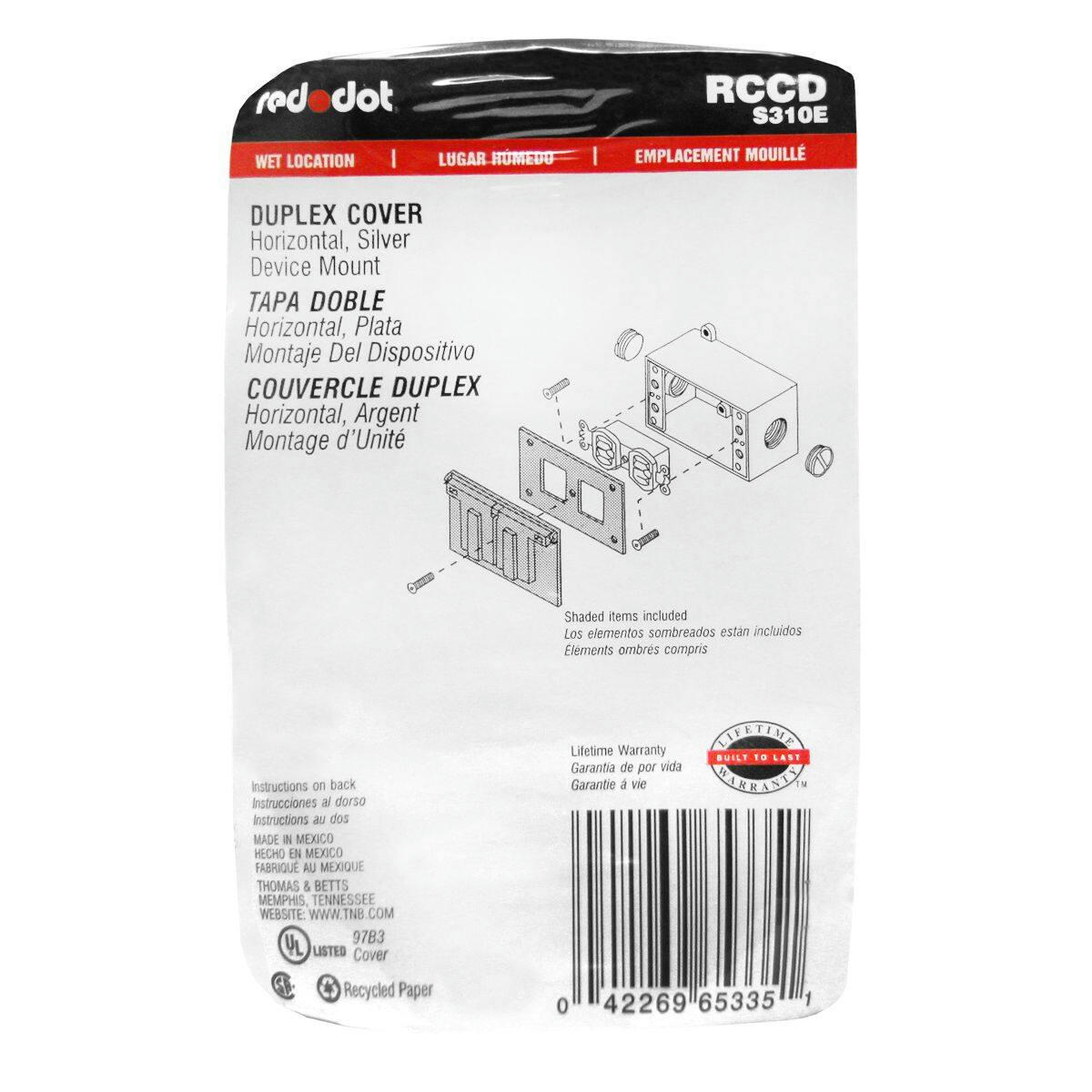 Thomas & Betts 37127-722 Horizontal Duplex Outdoor Outlet Cover, Includes Gasket and Screws, Grey