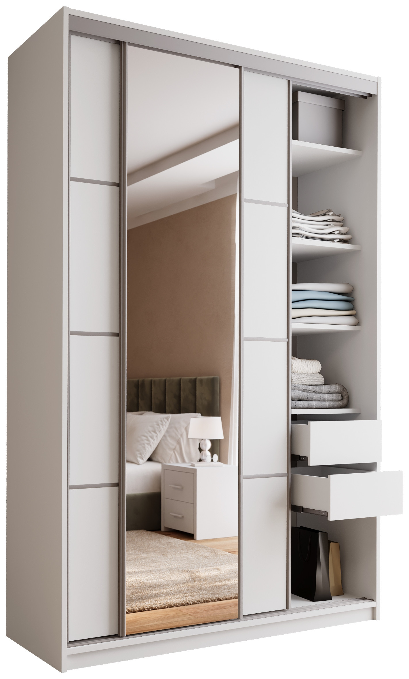 Biała szafa przesuwna z lustrem 150 cm TOP MAX