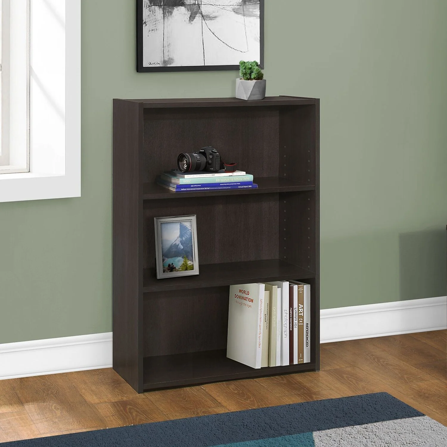 Espresso Wood Vertical Bookcase with Adjustable Shelves for Office Use - 11.75” D x 24.75” W x 35.5”H